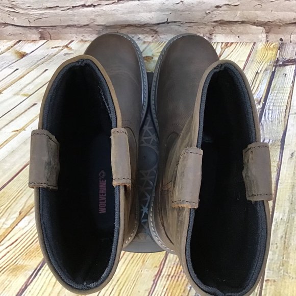 Wolverine Men's Brown Leather Waterproof Pull On Soft Toe Work Boots Size 7.5 - Picture 4 of 8